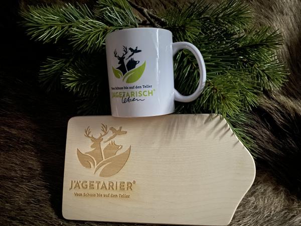 SET-ANGEBOT Vesperbrettchen + Tasse (Jägetarier+w)